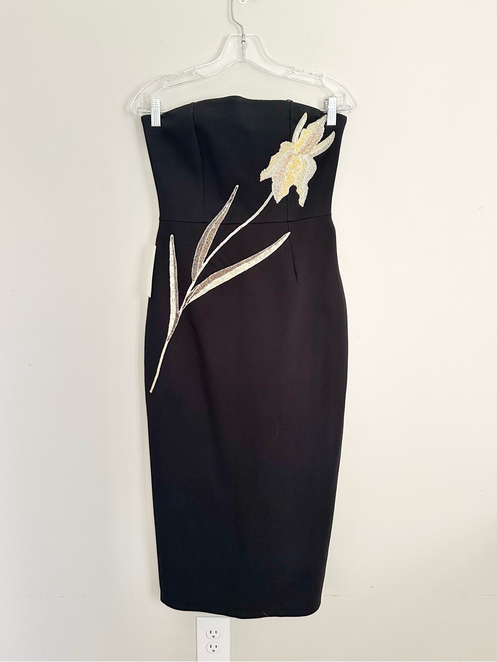NWT Staud Brooke Beaded Floral Strapless Midi Dress Black Gold M Formal Evening - Picture 3 of 10